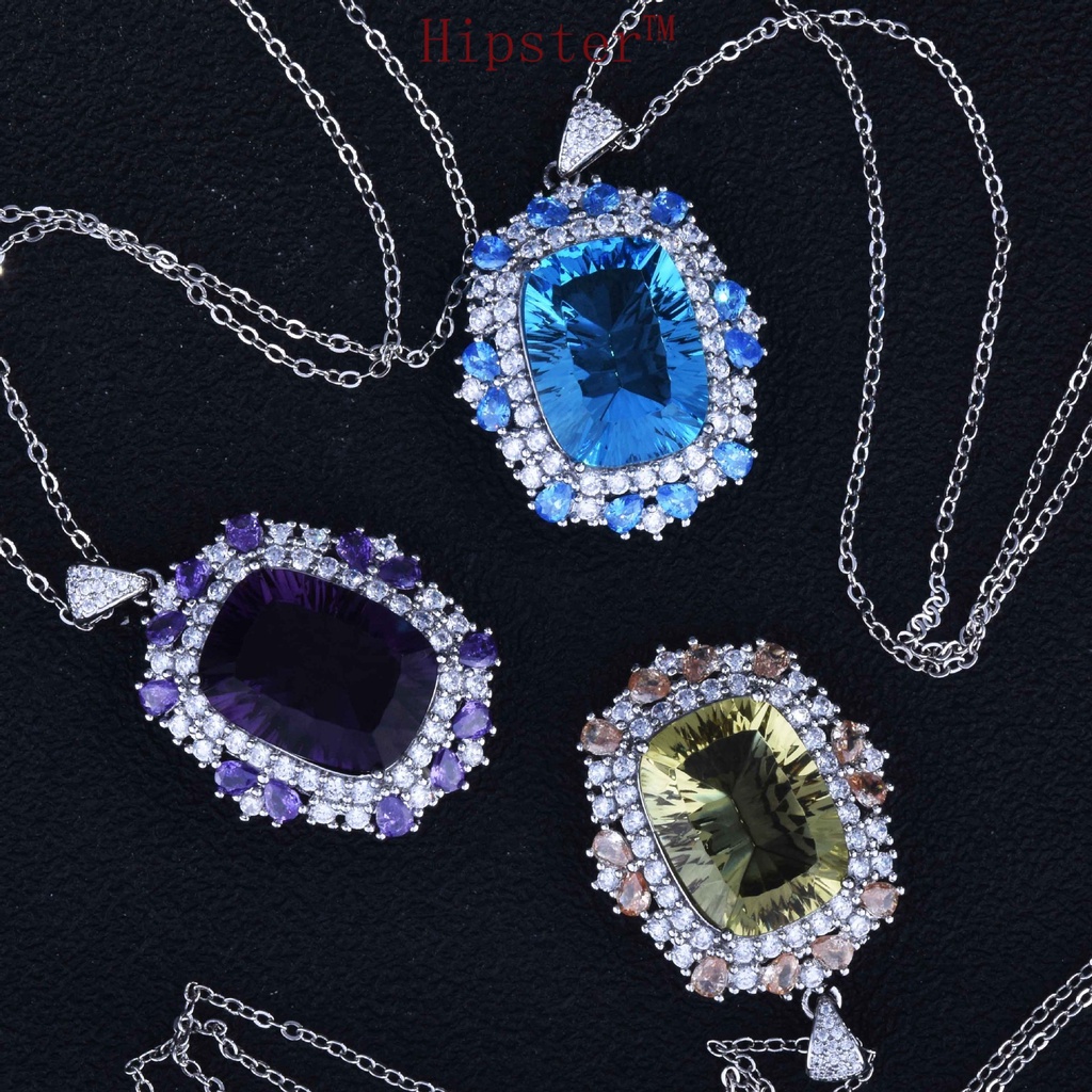 Premium Custom Luxury Natural Amethyst Diamond-Studded Necklace