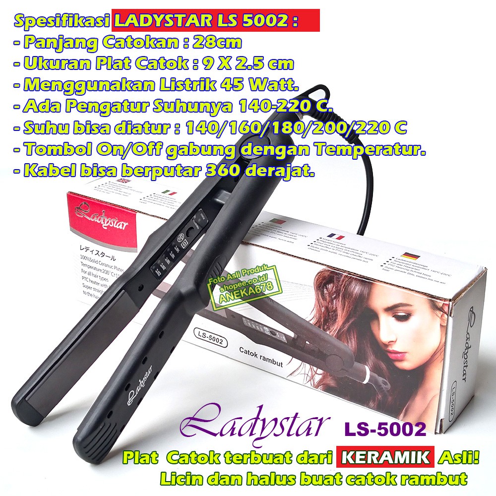 CATOK KERAMIK ASLI ORIGINAL ALAT CATOKAN RAMBUT LURUS LADYSTAR LS 5002