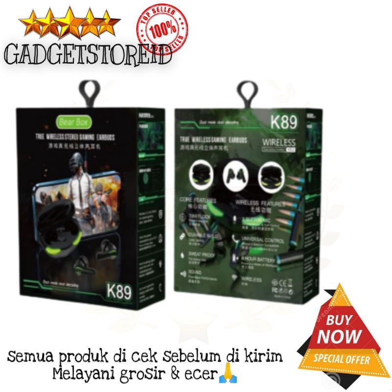GG - Headset handsfree Bluetooth TWS K-89 Wireless Earphone K89 Gaming Fragile