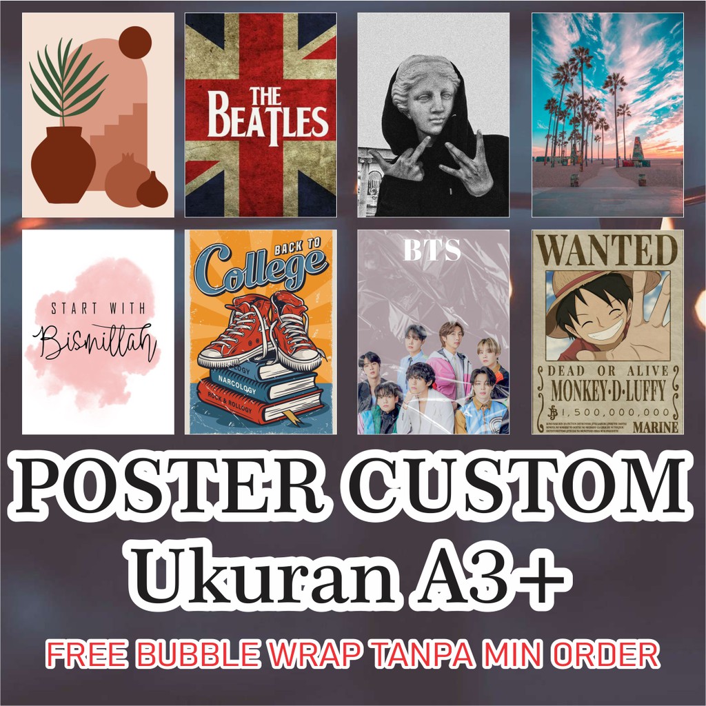 (COD) Poster Custom A3+ Poster Aesthetic Wallposter Hiasan Dinding Custom Harga Grosir