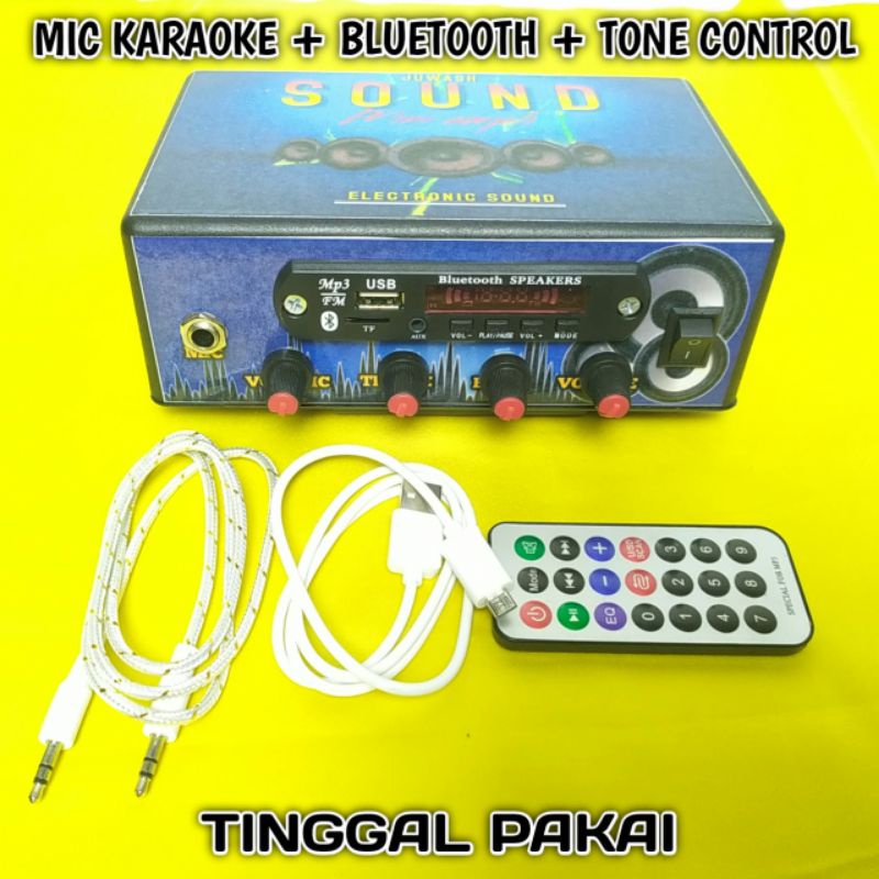 AMPLIFIER BLUETOOTH SUBWOOFER SUPER BASS AMPLI MINI KIT RAKITAN 5 VOLT TONE CONTROL KARAOKE GITAR FREE KABEL USB DAN JACK AUX 3.5MM