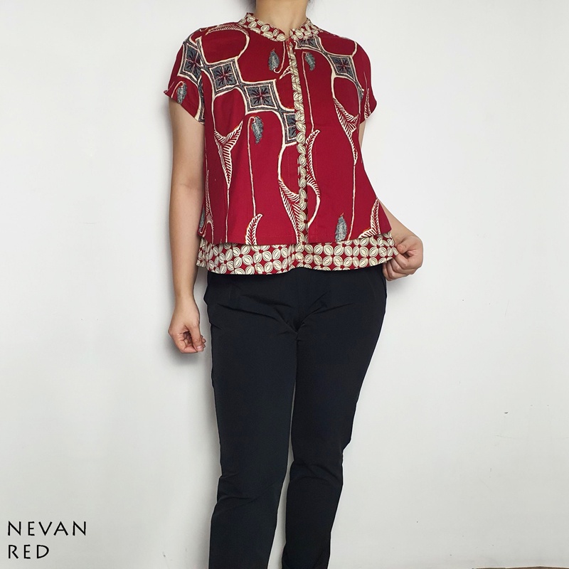 Evercloth Nevan Atasan Batik Perempuan Baju Batik Cewek Kemeja Sleting Depan Kerah Shanghai Batik Busui