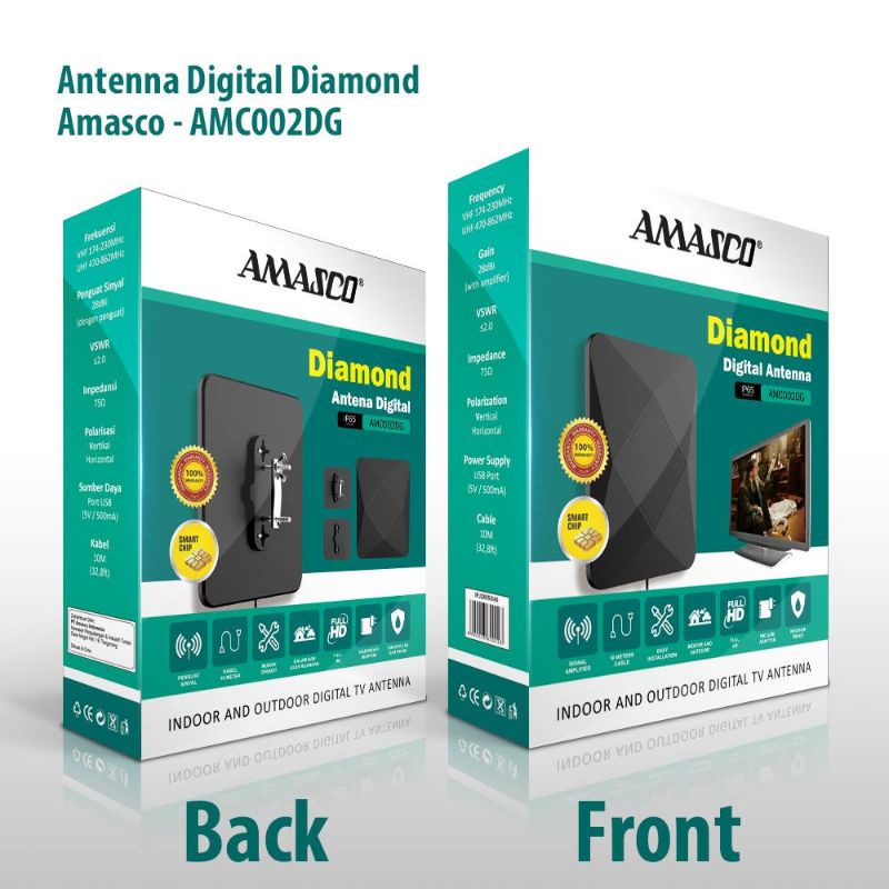 Antena TV indoor dan outdoor Digital TV AMC1071 AMC002DG Digital Amasco/ Anten TV +Chip booster