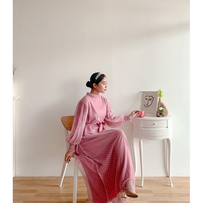 Syakira Plisketdot Dress/Dress Jumbo Ld 110/Dress Tille Plisket Kondangan/Dress Maternity