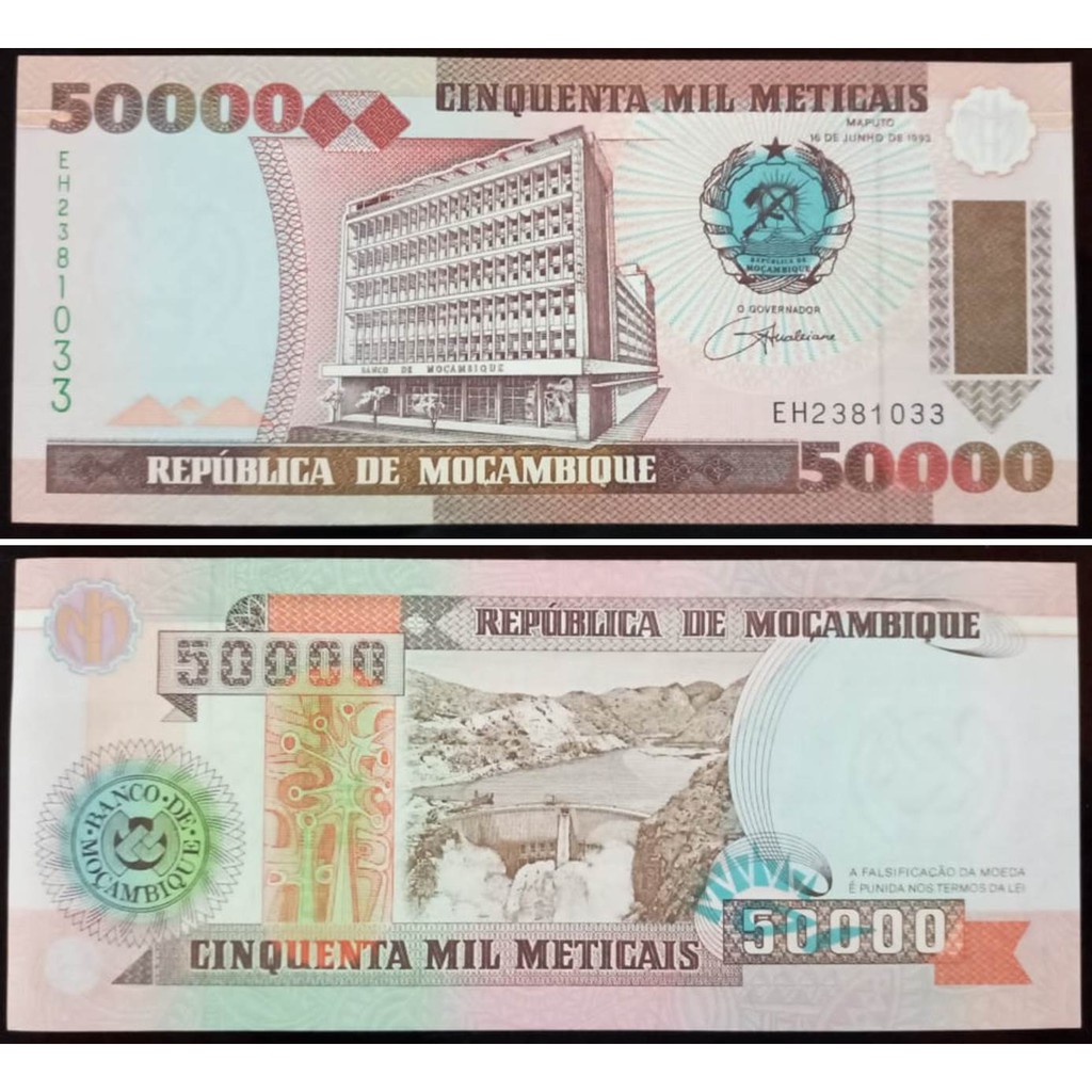Uang Kuno Mocambique/ Mozambique/ Mozambik 50000 Metical 1993 UNC