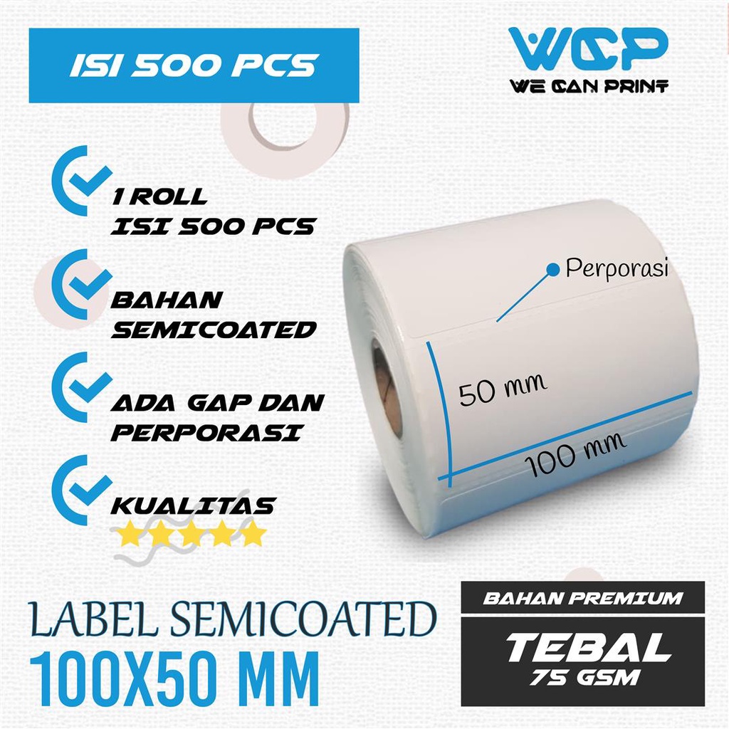 

MilL Sticker Label Printer Barcode Kertas Stiker Semicoated 100mm x 50mm 100x50 mm isi 500 pcs