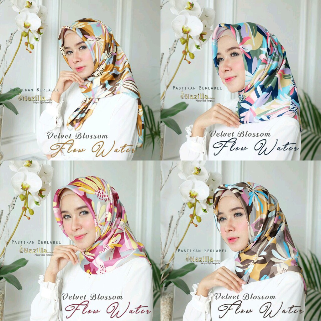 kerudung hijab jilbab segi empat velvet blossom flow water