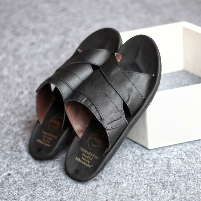 EXO Sandal Slide Pria Kulit Asli Anti Slip Sendal Slip On Casual Slop Main Santai Kerja Trendi Nyaman Keren