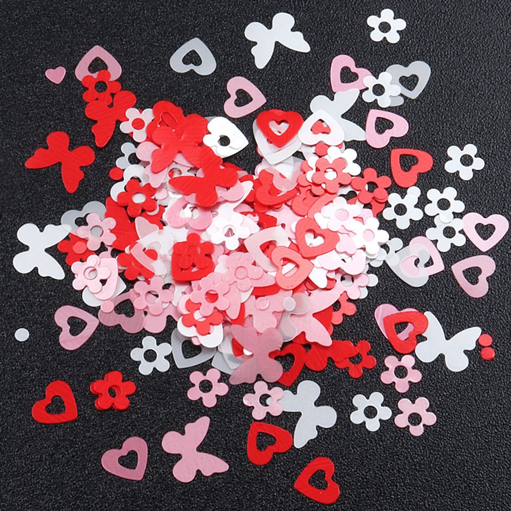 MXBEAUTY Pink Red Nail Art Glitter Flakes Matte DIY Nails Decoration Valentine's Day Nail Art Valentine's Day Design Mixed Nail Sequins Sweet Love Heart Shape Romantic Manicure Accessories