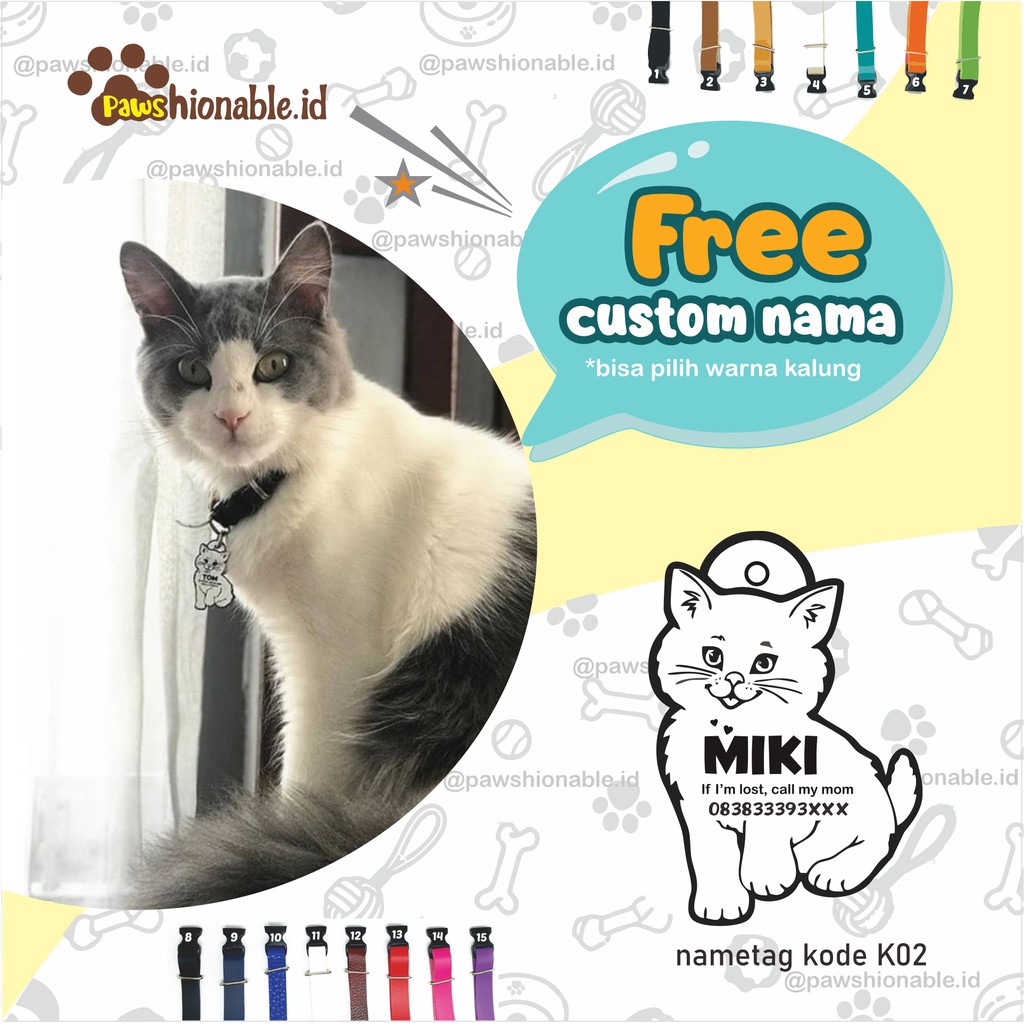 K02 - Kalung Custom Nama Kucing PU Leather/Kulit Sintetis