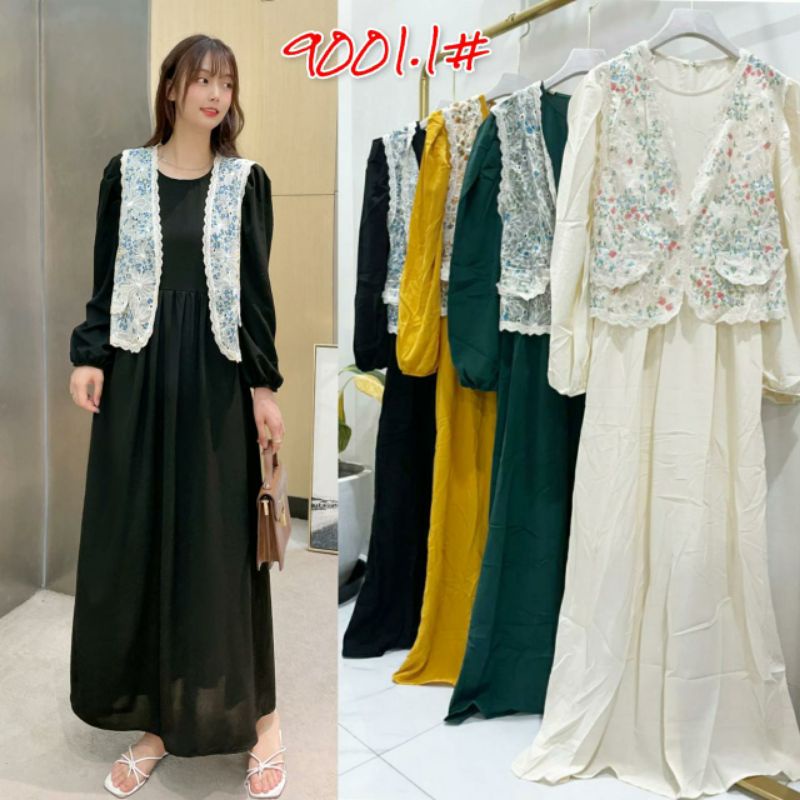 Dress import bahan katun silk Kombi rompi