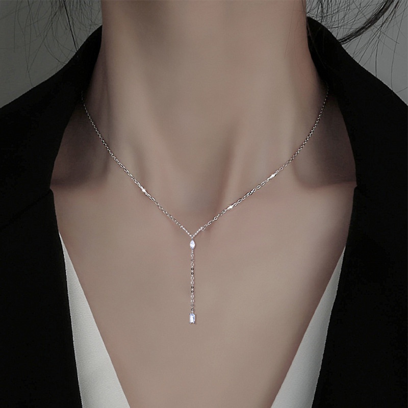 Exquisite Korean Shiny Diamond Tassel Long Necklace Pendant Girls Sweet Zircon Simple Necklace Clavicle Chain Women Jewelry Gift