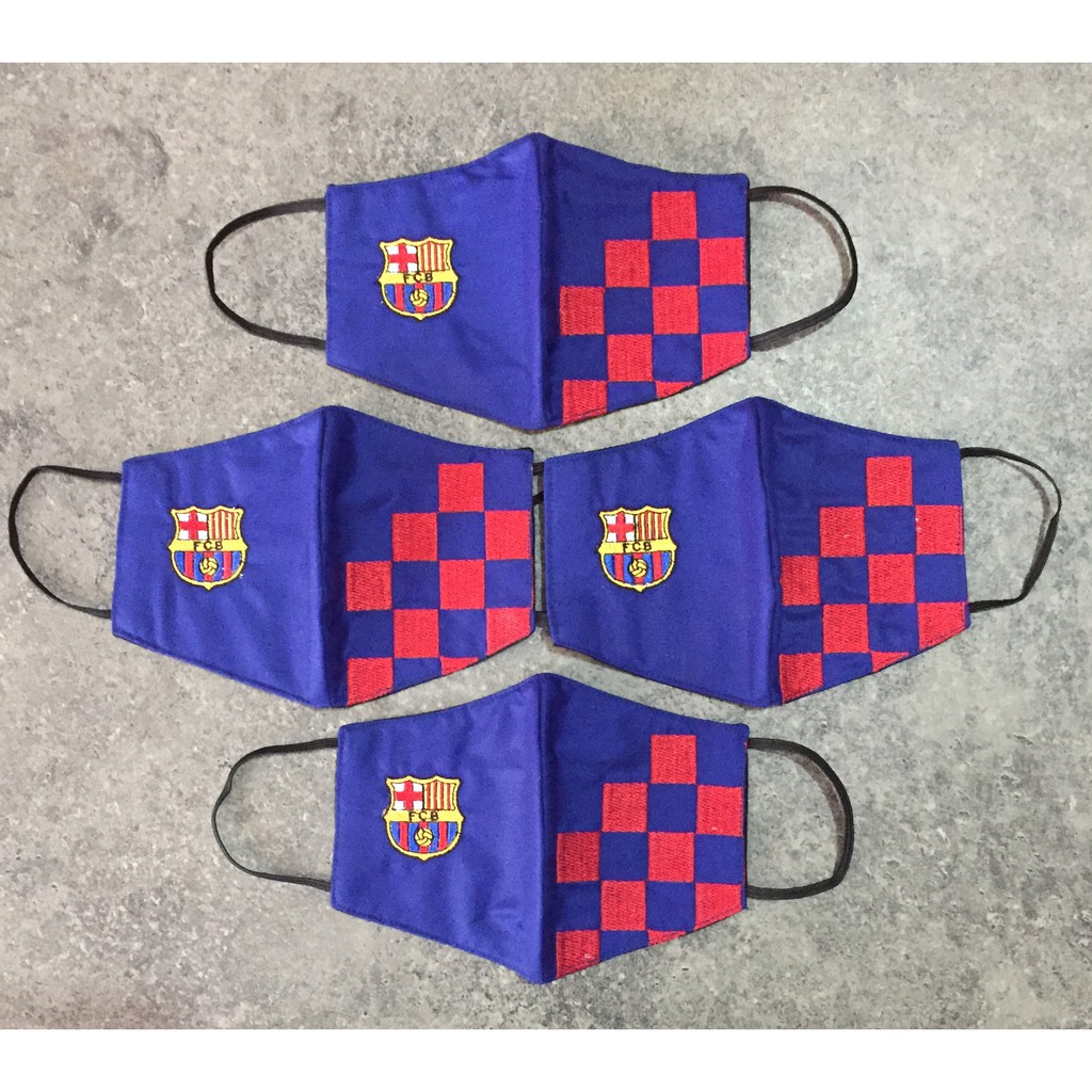 Masker Bordir Bola Barcelona Kain Katun 3 Ply