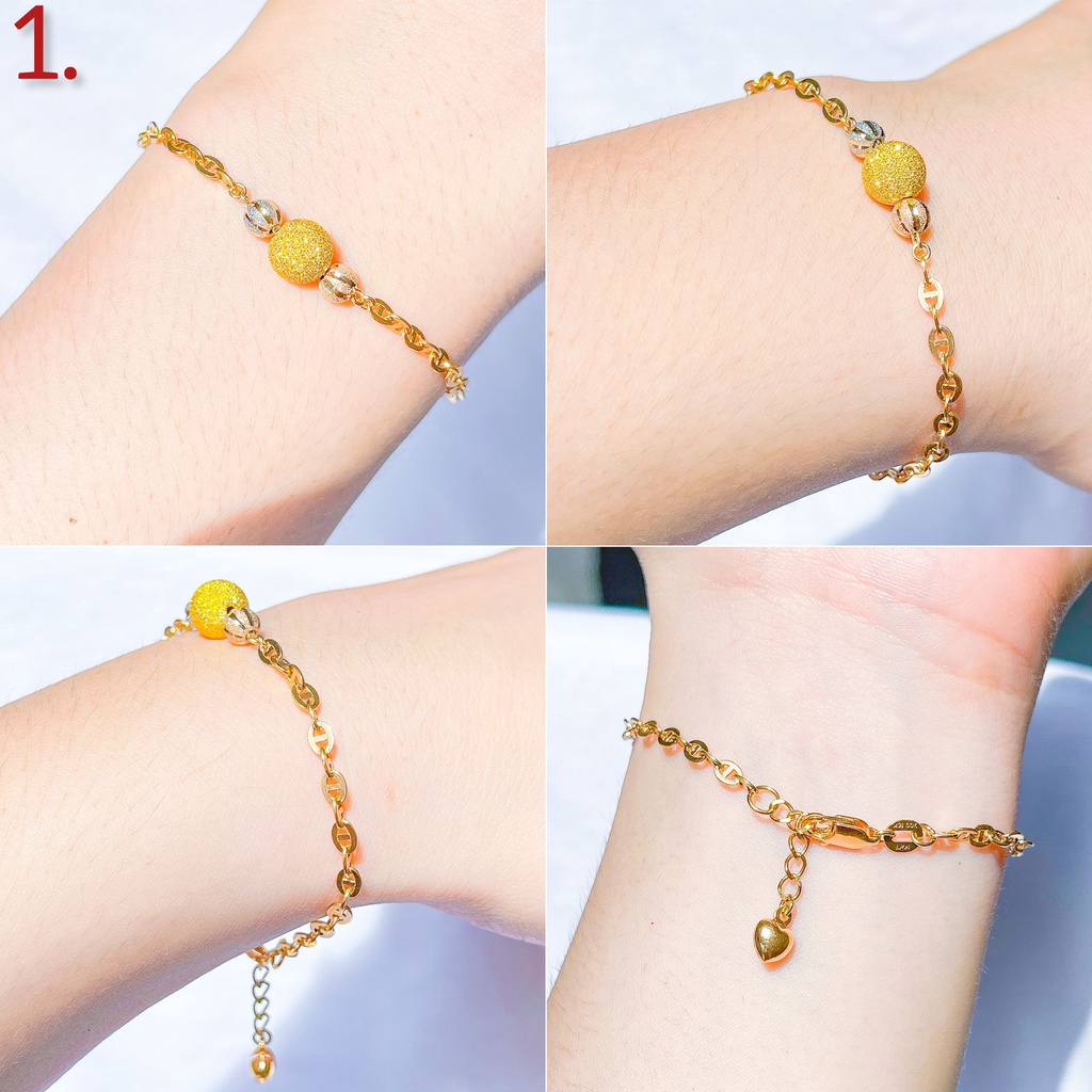 NEW! Rantai tangan anak dan dewasa emas asli kadar 700 70 16k gelang boba bola kombinasi mix 3 warna doff like moon casteli tanpa permata whitegold rosegold panjang 16 17 18 cm