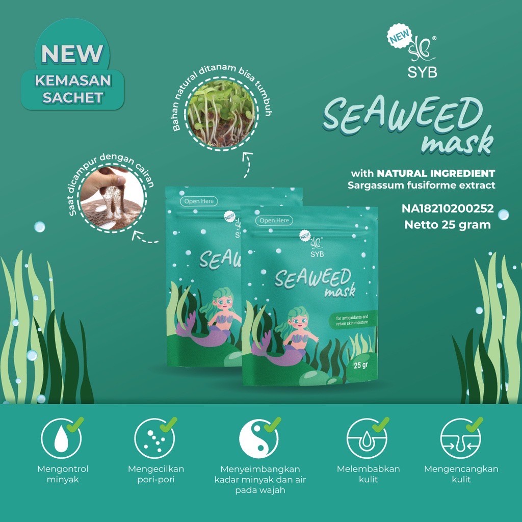 SYB Seaweed Mask Sachet / Masker Wajah - 25 Gram