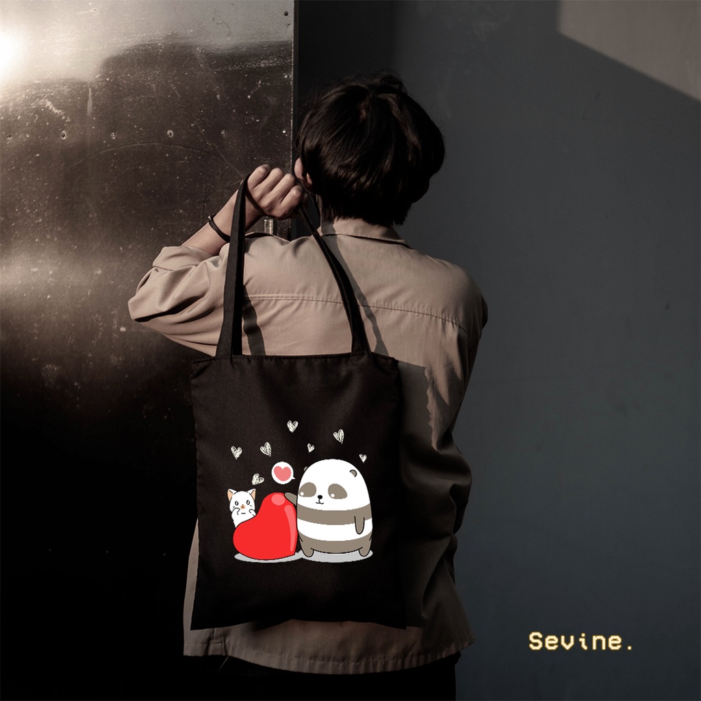 Sevine Totebag Tas Wanita Tote bag Resleting Cute Cat Black Series - CSL6