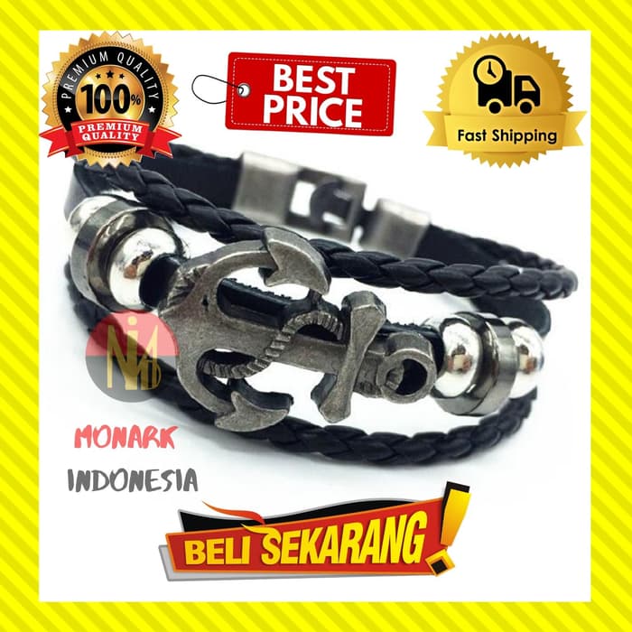 GELANG JANGKAR ANCHOR PRIA KULIT RAJUT WANITA UNSIEX TITANIUM ORI G59