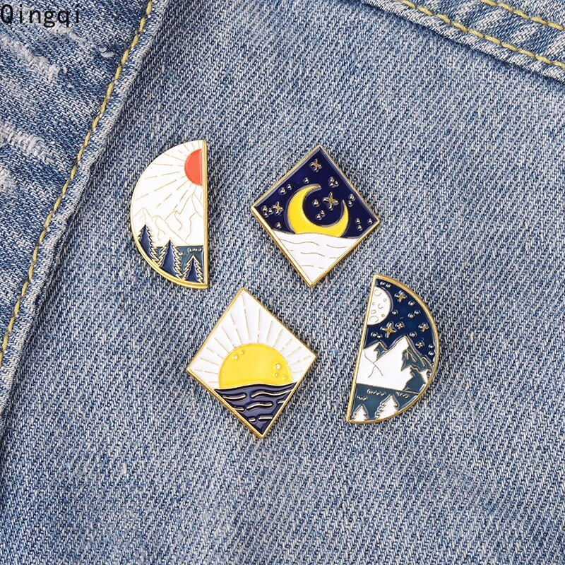 Bros Pin Enamel Desain Kartun Matahari Dan Bulan Untuk Anak