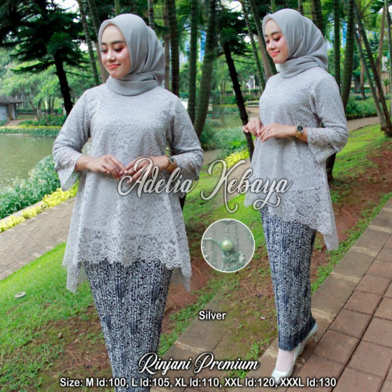 Kebaya Jumbo ld 130/Kebaya modern/Kebaya brokat Rinjani/Baju Kebaya/Kebaya pesta-Silver.