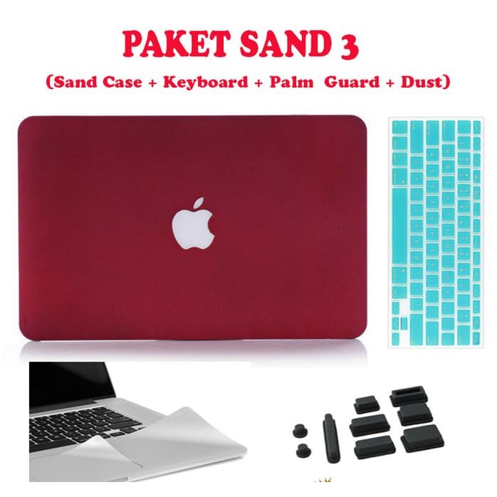 Paket Hemat, Case Macbook SAND + Palm Guard + Keyboard + Dust Plug