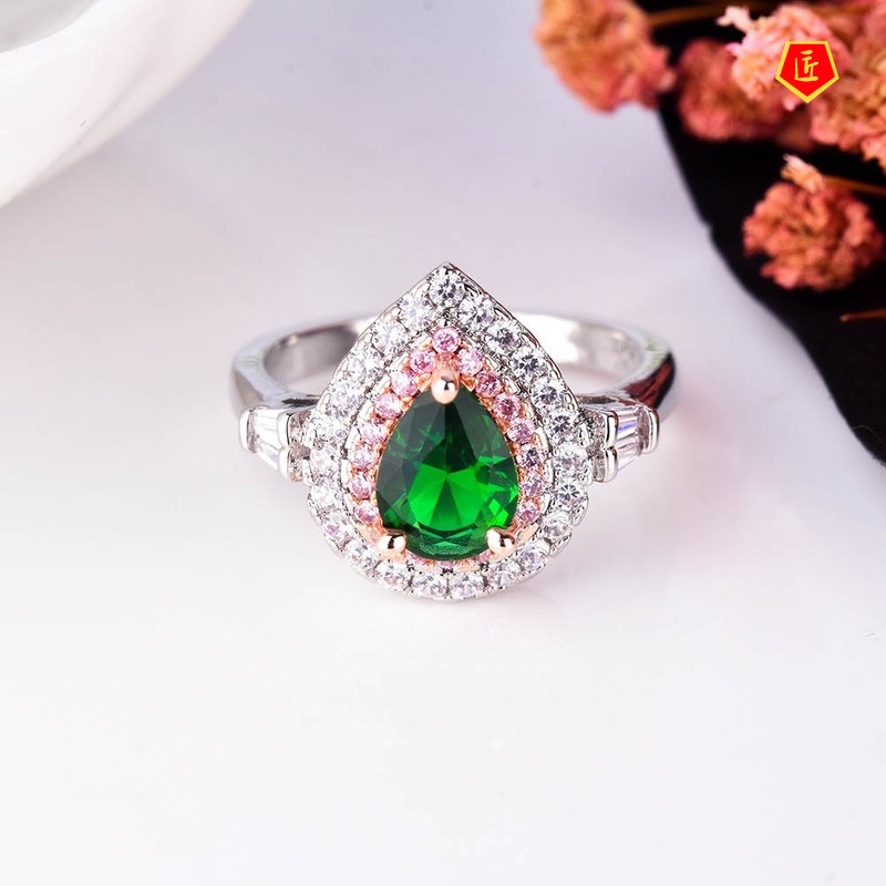 [Ready Stock]Elegant Personality Emerald Pink Diamond Ring