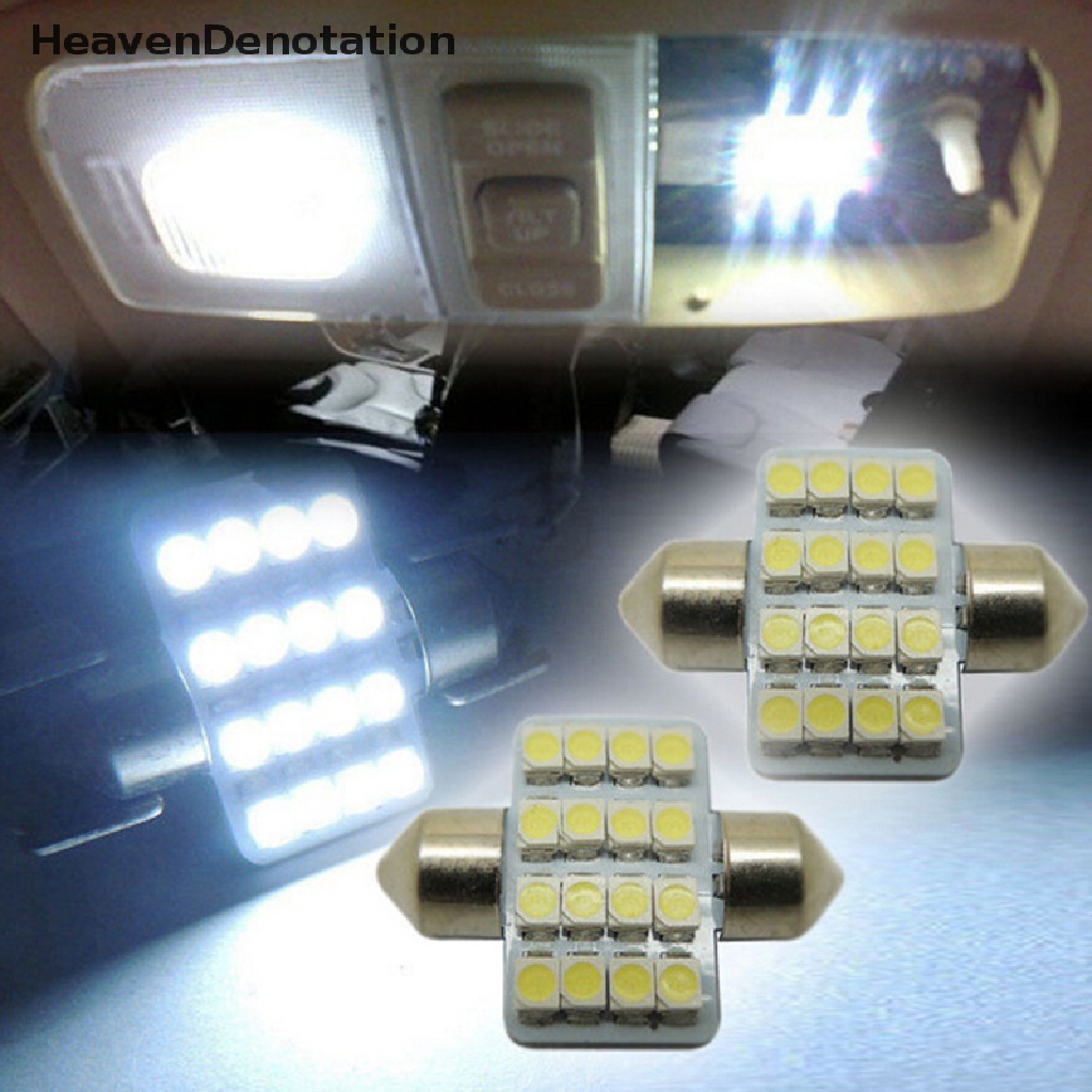 (Heavendenotation) 2pcs Lampu Dome 16-led Smd 3528 31mm Warna Putih Untuk Mobil