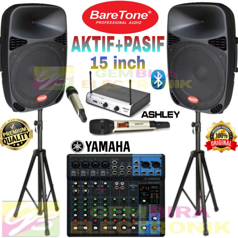 Paket Sound System Baretone Speaker Aktif Pasif 15 inch Outdoor Yamaha Mixer 10 Channel