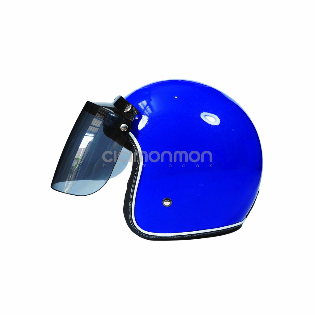 DIN Helm Standart Dewasa Retro Bogo Colorfull Korean Style SNI Biru Glossy