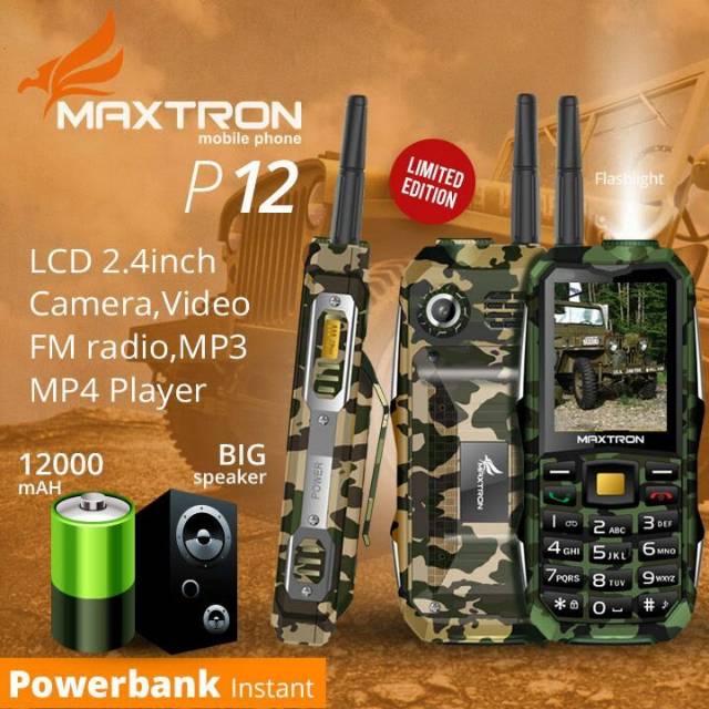 Maxtron P12 Army edition -hp powerbank strong signal - Garansi maxtron