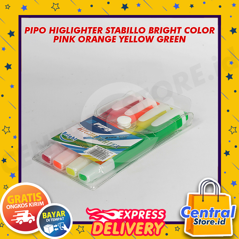 

[ISI 4 PCS] Pipo Highlighter Stabilo Bright Colors PINK ORANGE YELLOW GREEN JS