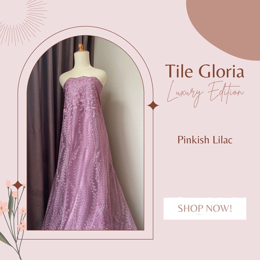 Kain Bahan Kebaya Brokat Brukat Tile Tulle Bordir Gloria Luxury Edition Warna Pinkish Lilac
