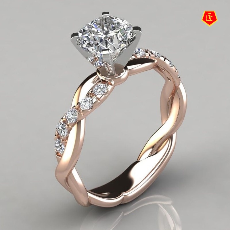 [Ready Stock]Fashion Classic 18K Rose Gold Square Diamond Ring