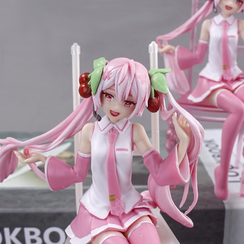 Action Figure Anime Hatsune Miku Duduk Warna Pink Action Figure Anime Jepang Sakura Hatsune Sister Untuk Hadiah