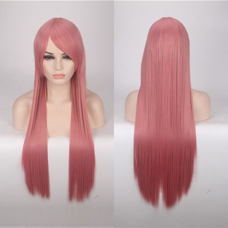 K026-7 wig base smoke pink lurus 80 cm cosplay rambut palsu