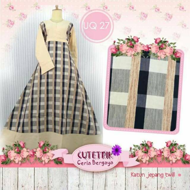 UQ27 Gamis Dewasa Ibu Motif Kotak2 Original Cutetrik - Gamis Busui
