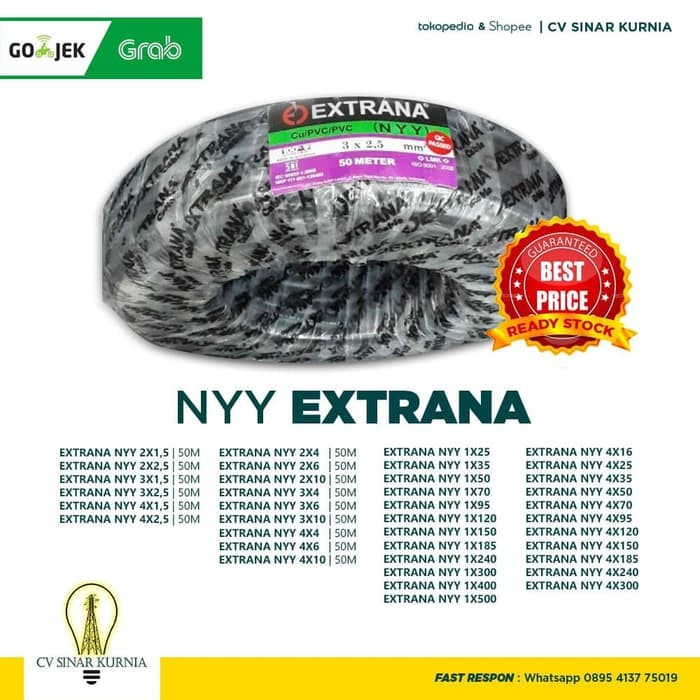 Kabel Listrik NYY 2x1,5mm 50M EXTRANA | EXTRANA Kabel NYY | SNI