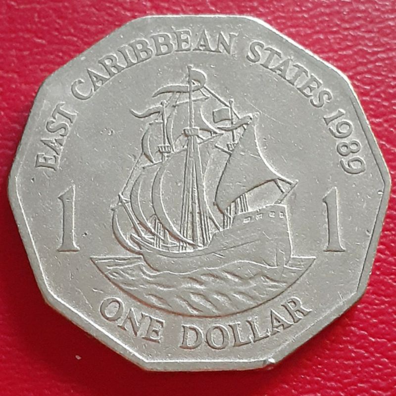 Uang Koin Kuno Luar 1 Dollar Caribbean Tahun 1989