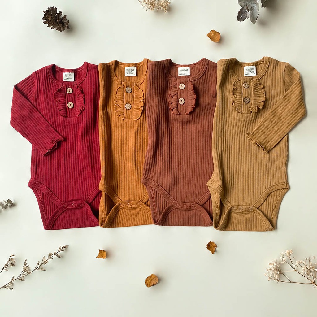 Bohopanna Long Kimi Bodysuit GIngerbread 18-24m/Bohobaby Jumper Anak Bayi Onesie Ruffle Lengan Panjang-7