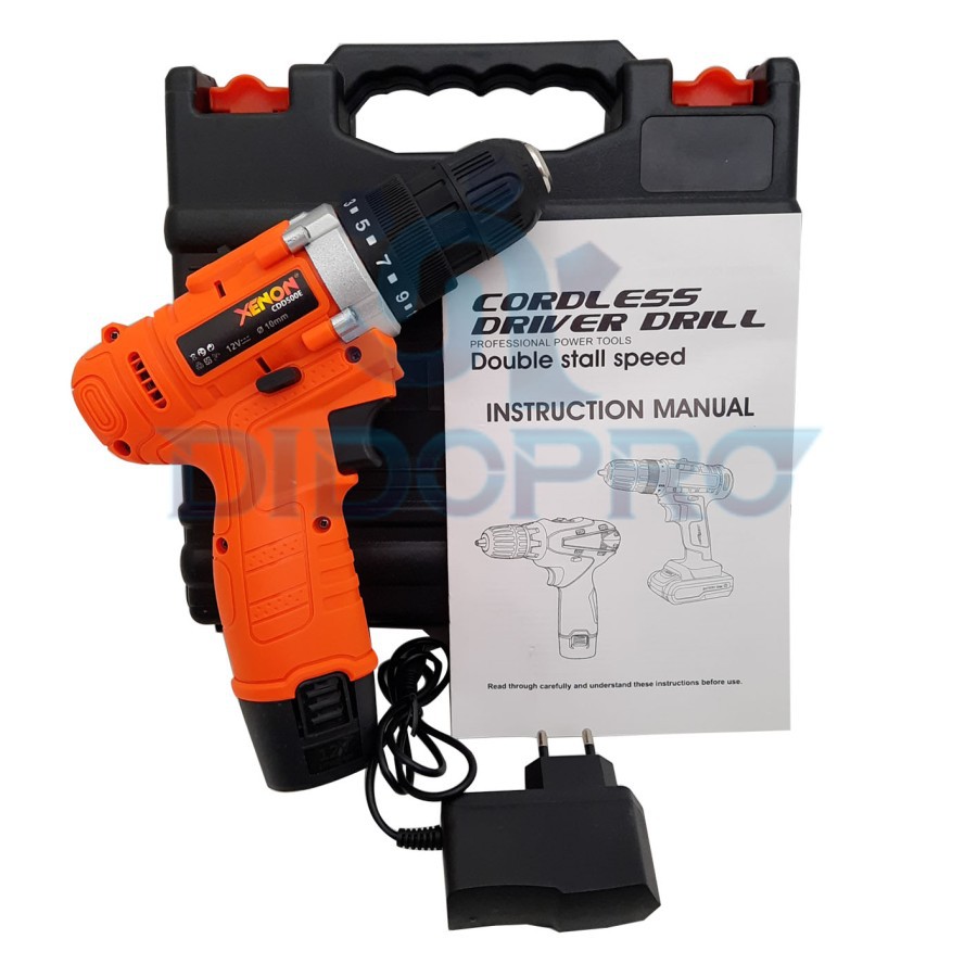 XENON CDD500E Mesin Bor Cas Charger 12V Cordless Drill 1 Baterai Cass