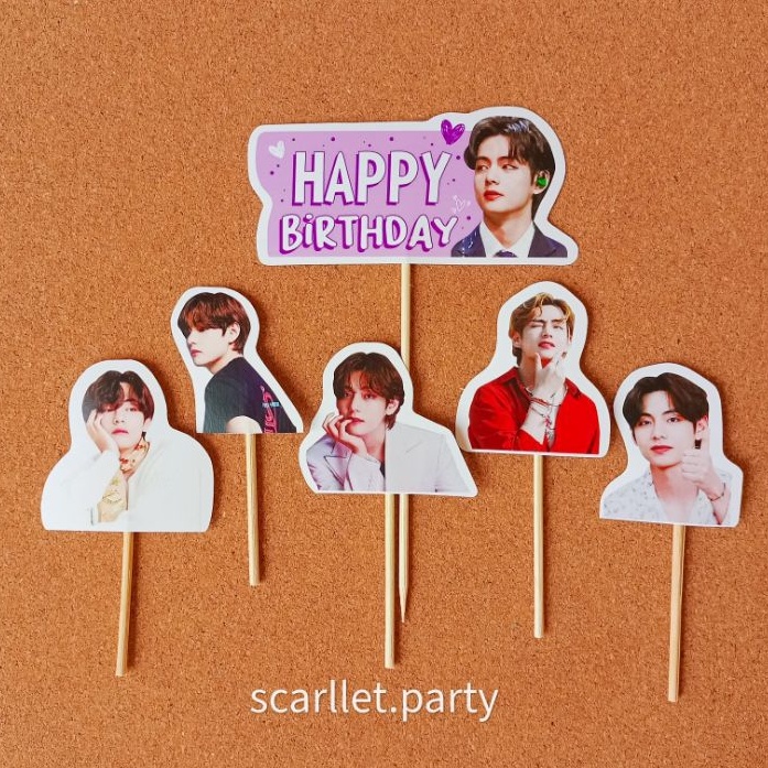 TOPPER TAEHYUNG TOPPER CAKE HAPPY BIRTHDAY TEMA KIM TAHEYUNG V BTS TAETAE HIASAN KUE TART CUPCAKE BA