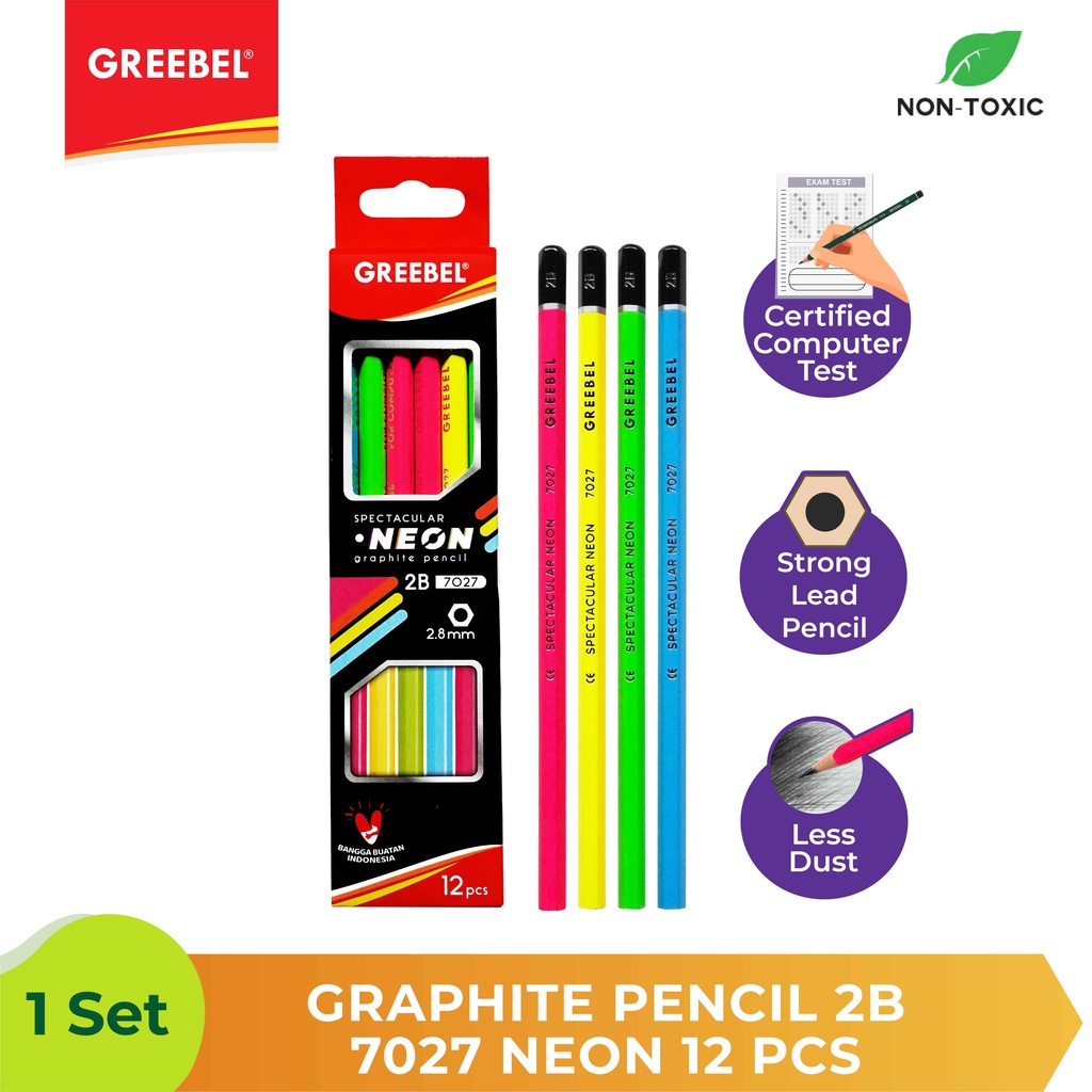 GREEBEL 7027 PENCIL 2B NEON (12PCS/SET)