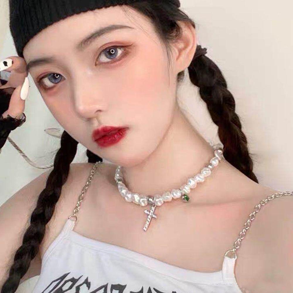 Needway Kalung Gaya Korea Punk Temperamen Liontin Salib Untuk Pria Kristal Perhiasan Leher Fashion