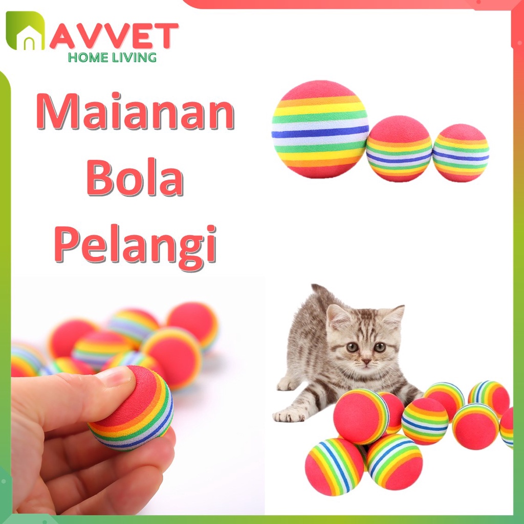 AVVET Mainan Gigitan Bola Garis Rainbow Kucing Cat Toys Mainan Hewan Peliharaan Doggy