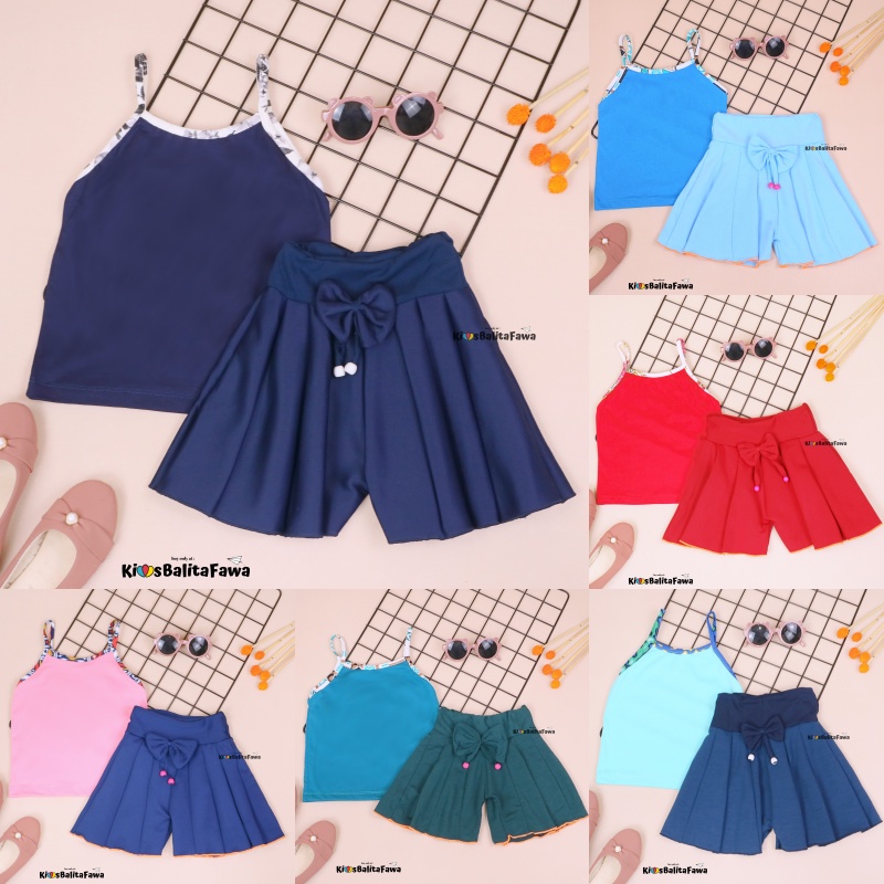 Setelan Mixed Pop uk 1-2 Tahun / Atasan Anak Perempuan Tanktop Rok Celana Polos Set Baju Kensi Cewek