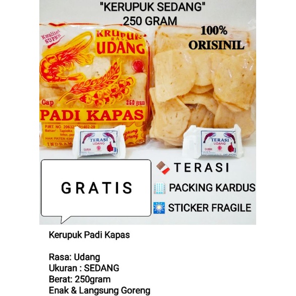 

Krupuk Udang Padi Kapas ukuran Sedang 250Gram ASLI