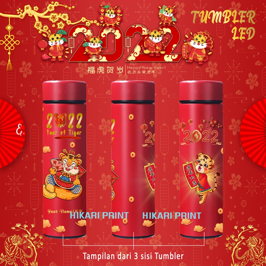 Hikari Print TUMBLER IMLEK BOTOL MINUM TAHUN BARU IMLEK TUMBLR HAMPERS CHINESE NEW YEAR TAHUN HARIMAU 2022 HADIAH UNIK KADO  TERMOS HAPPY CHINESE NEW YEAR EDITION TUMBLER LED PRINT UV TUMBLER STAINLESS STEEL TAHUN BARU 500ML BOTOL MINUM IMLEK BOTOL CNY-7