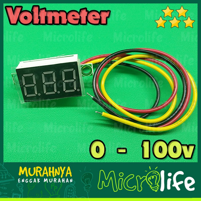 VOLTMETER DIGITAL 0-100v 3 WIRES 0.36 INCH MERAH