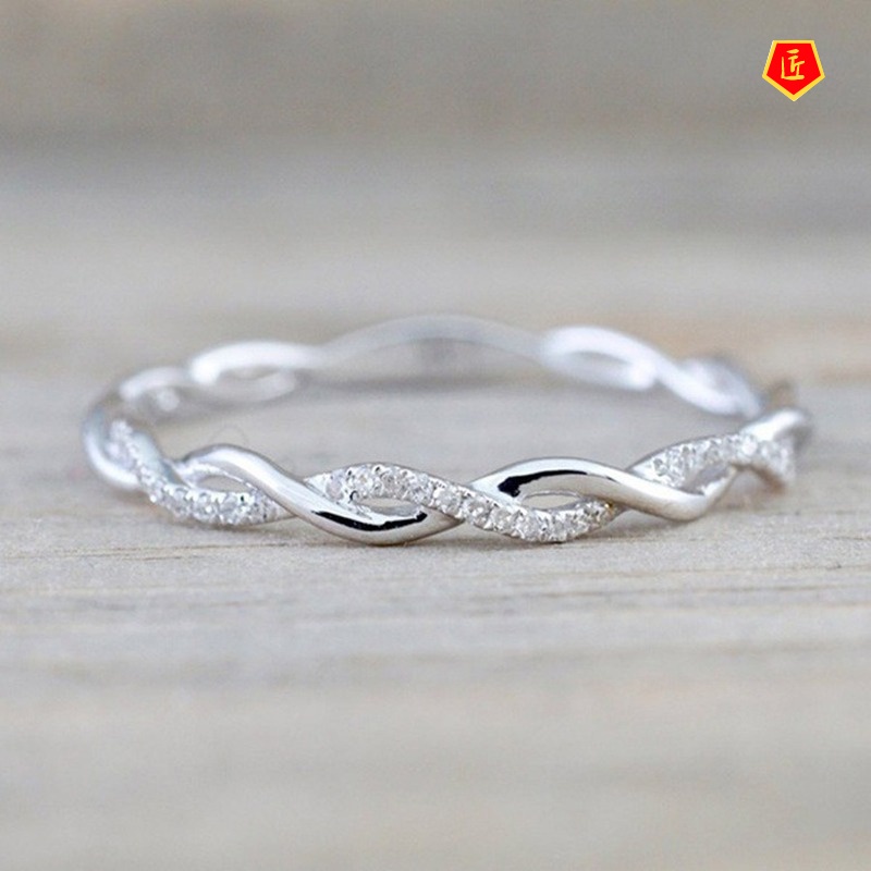 [Ready Stock]Twisted String Ring 18K Gold Micro Diamond Simple Personality