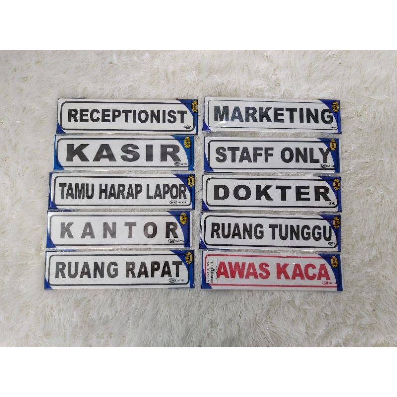 

Label Akrilik GM Kecil /Acrylic Receptionist/Kasir/Tamu Harap Lapor/Kantor/Ruang Rapat/Dokter/Awas Kaca/Meeting Room/Mohon Antri/Jagalah Kebersihan 5cm x 20cm