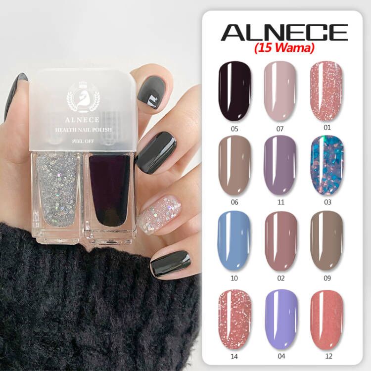 (COD）ALNECE 【Bisa Sholat✔️】 kutek 15 warna/ kutek 2in1 /kutek halal / kutek peel off Nail Polish / kuku / kuku palsu murah / untuk sholat